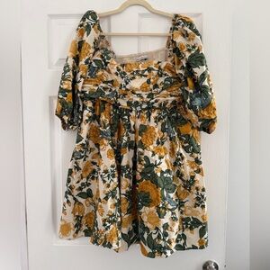Abercrombie & Fitch Emerson Poplin Puff Sleeve Mini Dress Yellow & Green Floral